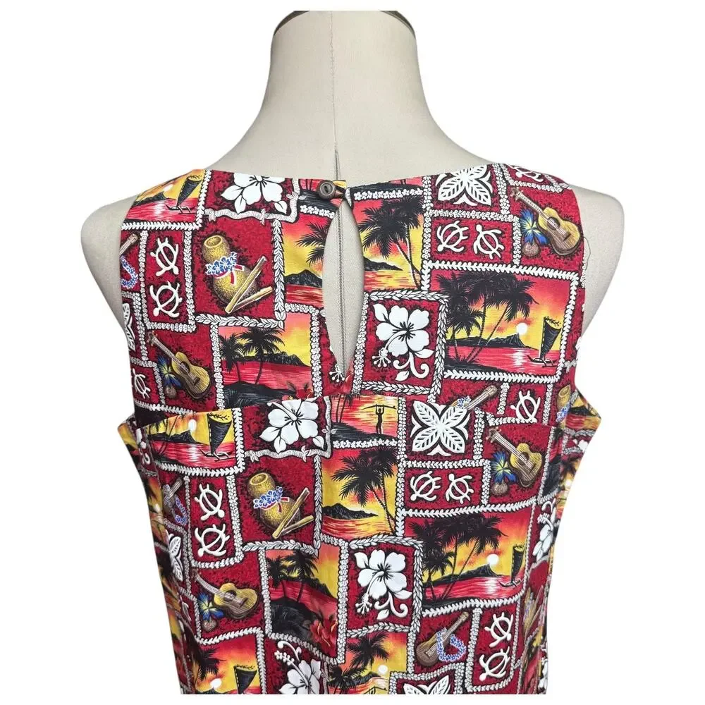 Kad Creations Sleeveless Midi Dress Made in Hawaii Red Blue Black Yellow Large
